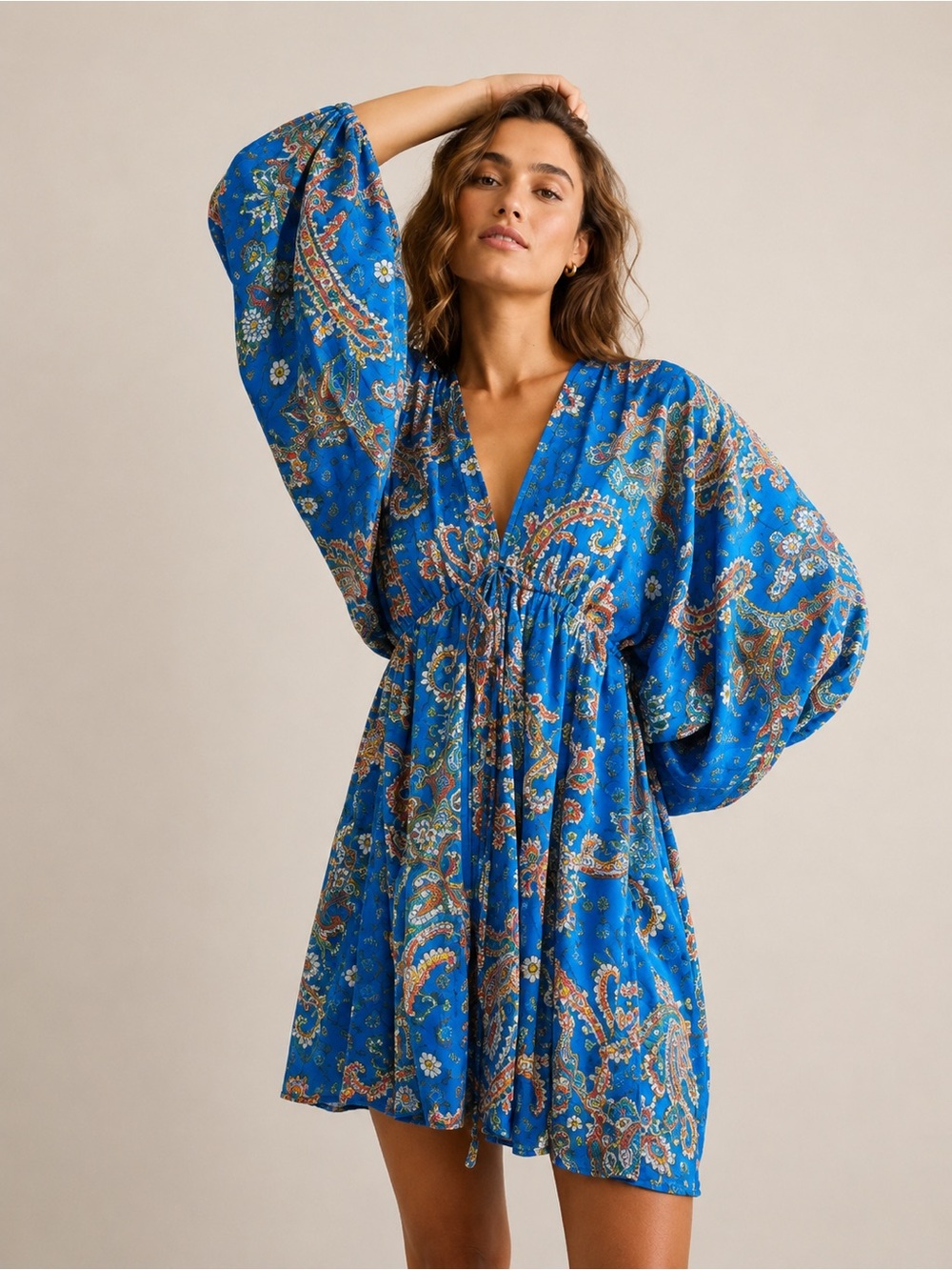 🎉LAST PIECE 🎉‎ FREE PEOPLE Printed Arzel Mini Dress blue